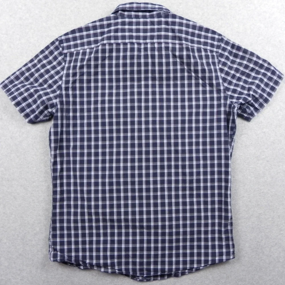 Banana Republic Shirt Mens Medium Standard Fit Button Up Blue Plaid Short Sleeve